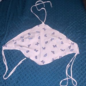 White with blue butterfly tie top